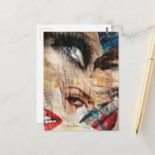Eyes and Lip Fashion Abstract Mixed Media Collage Postcard