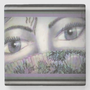 Eyes Behind Oriental Fan Stone Coaster