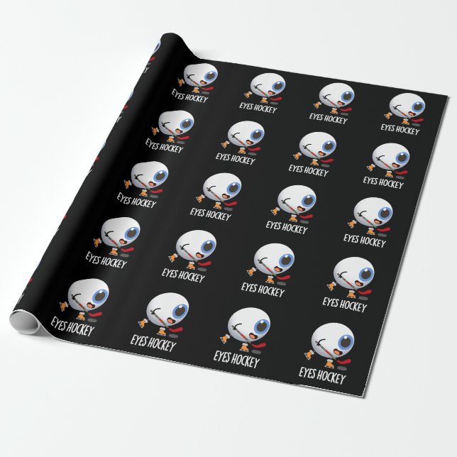 Eyes Hockey Funny Ice Hockey Sports Pun Dark BG Wrapping Paper (Unrolled)