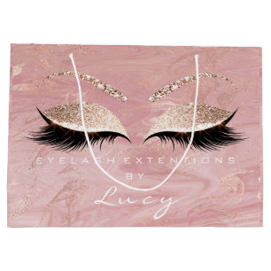 Eyes Lashes Makeup Bridal Name Glitter Pink Marble Large Gift Bag