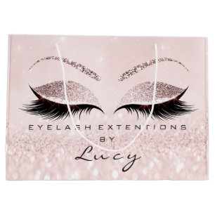 Eyes Lashes Makeup Bridal Name Glitter Pink Pastel Large Gift Bag