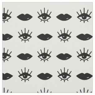 Eyes & Lips Black and White Pattern Fabric