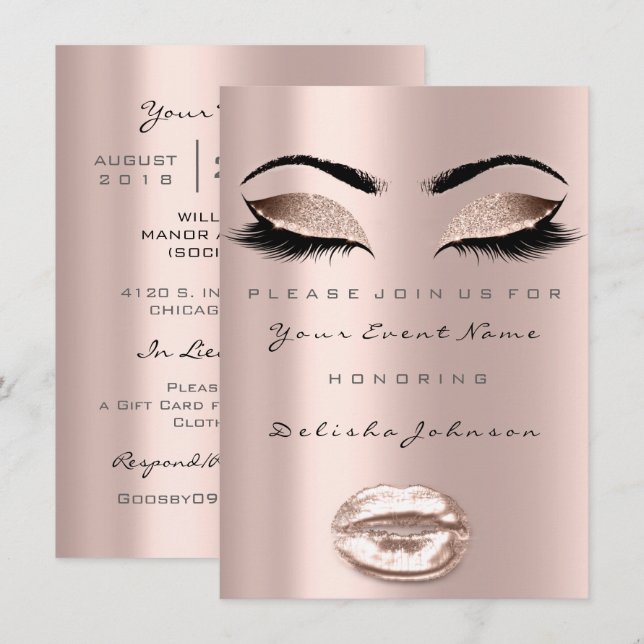 Eyes Lips Sweet 16th Birthday Party Bridal Makeup Invitation (Front/Back)
