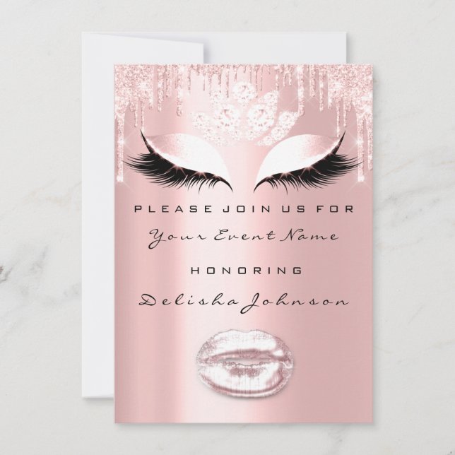 Eyes Lips Sweet 16th Drips Pink SparkBridal Shower Invitation (Front)