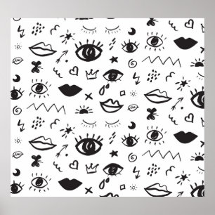 Eyes Motif: Trendy Vintage Pattern Poster