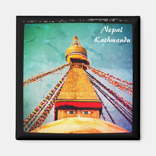 Eyes of Buddha, vintage Stupa, Kathmandu - Nepal Magnet (Front)