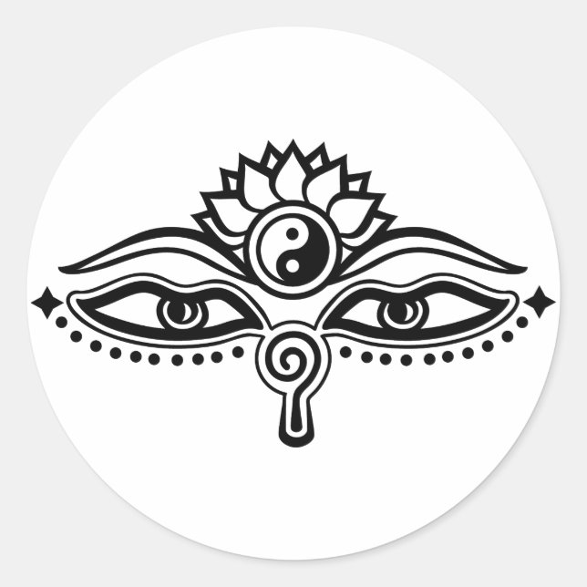 Eyes of Buddha, Yin Yang, Wisdom & Enlightenment Classic Round Sticker (Front)
