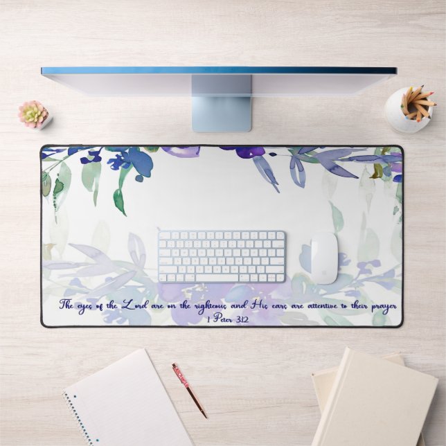 Eyes of the Lord purple floral scripture Desk Mat (Office 1)