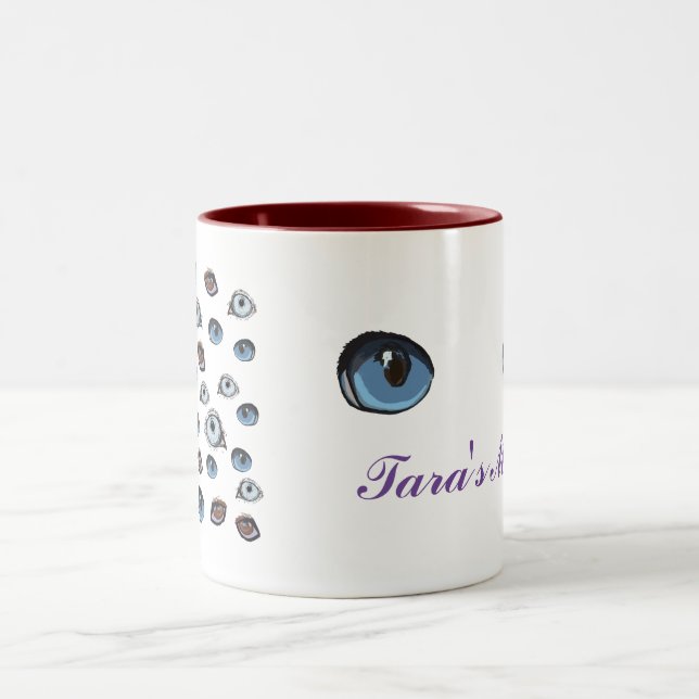 Eyes pattern Custom Name Two-Tone Coffee Mug (Center)