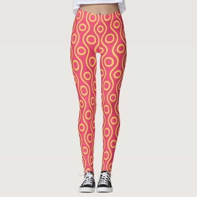 Eyes Peach Yellow Minimal Pattern Leggings (Front)