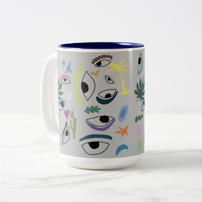 Eyes Stars Plants Modern Minimal Art  Two-Tone Coffee Mug (Front Left)