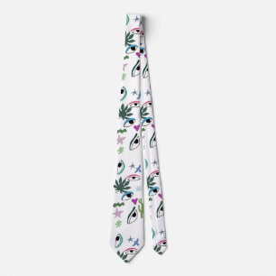 Eyes Tropical Leaves Tie