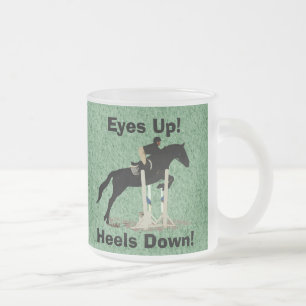 Eyes Up! Heels Down! Horse Jumper Frosted Glass Coffee Mug