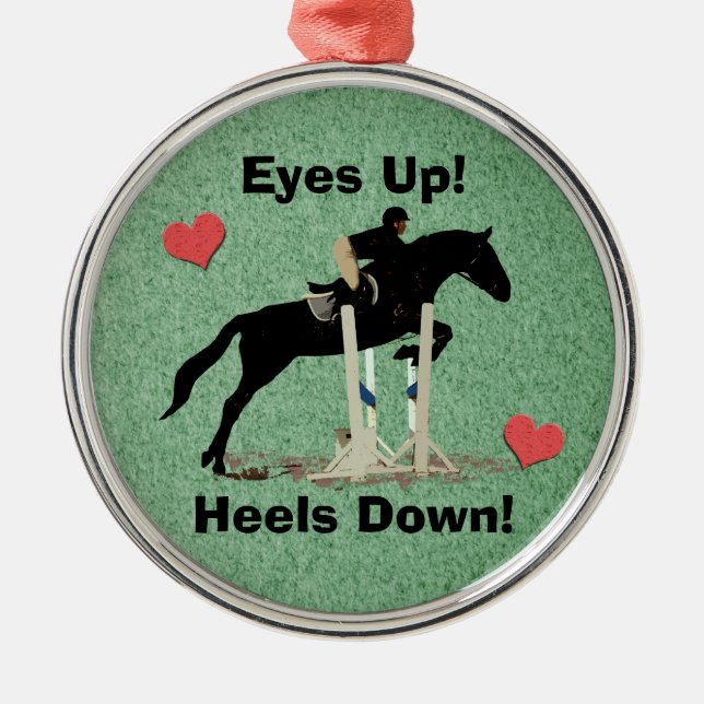 Eyes Up! Heels Down! Horse Jumper Metal Tree Decoration (Front)