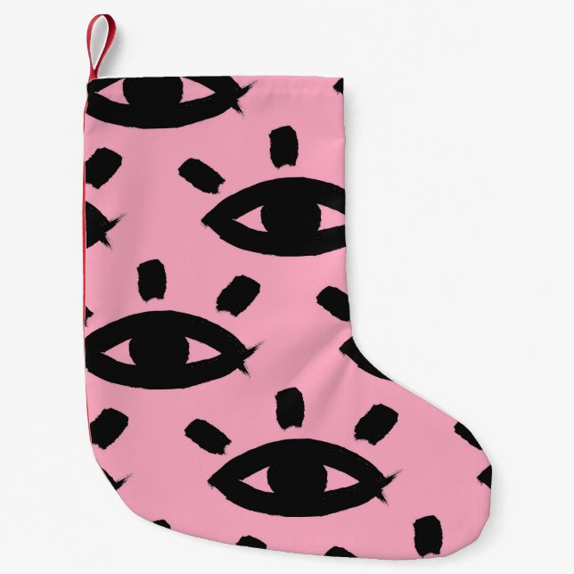 Eyes Watercolor Brush, Sketch Pattern. Small Christmas Stocking (Front)