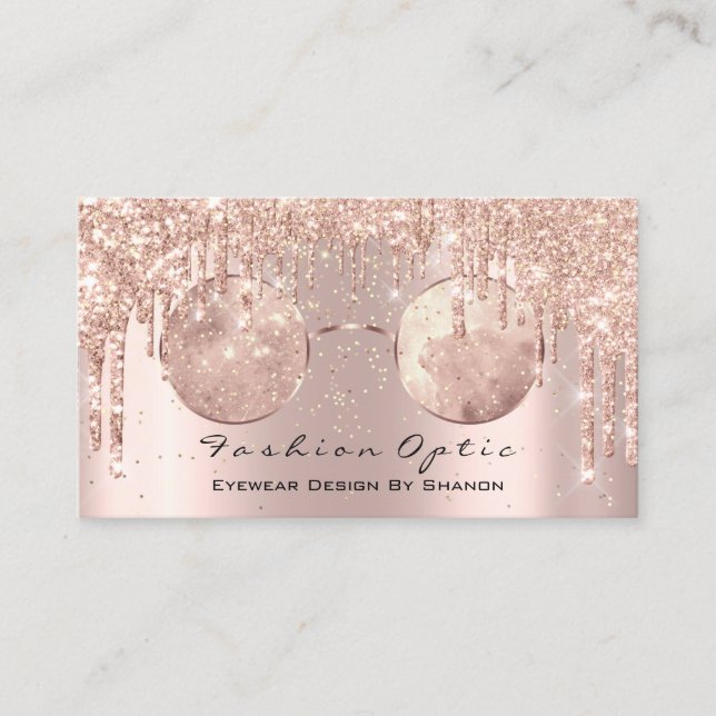 Eyewear Optical  Optometrist  Eyeglasses Rose Gold Business Card (Front)