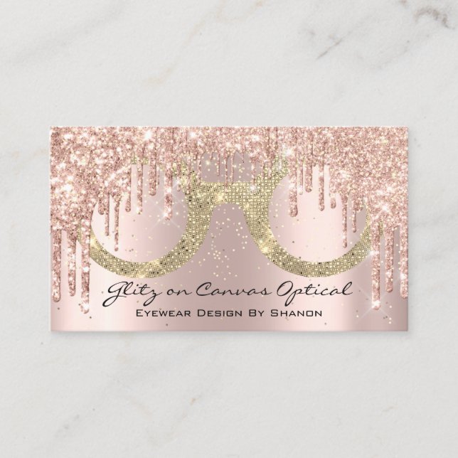 Eyewear Optical  Optometrist Eyeglasses Rose Gold Business Card (Front)