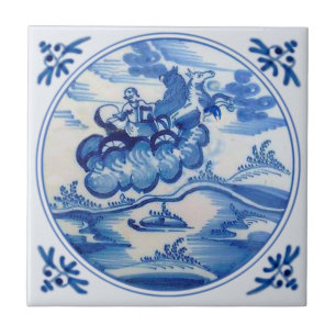 Ezekial Flaming Chariot Biblical Delft Blue 1700s Tile