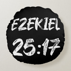 Ezekiel 25 17 Grunge Typography Verse Label Round Cushion