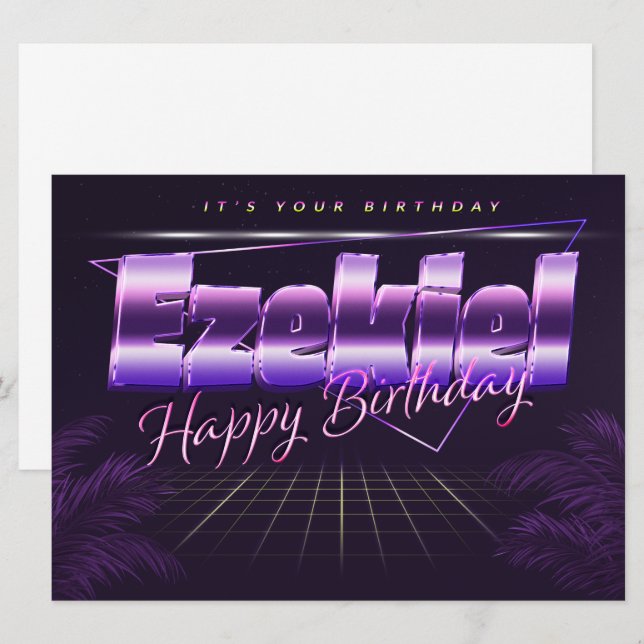 Ezekiel Name Vorname lila retro Karte Geburtstag Card (Front/Back)