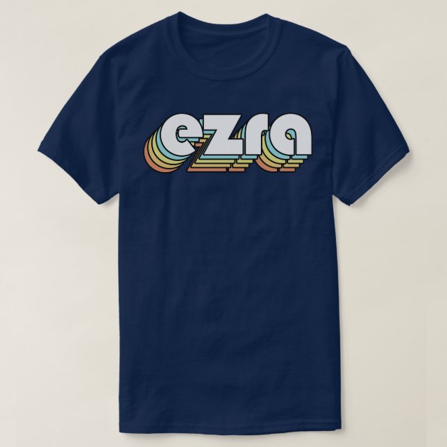 Ezra Retro Rainbow Typography Faded Style T-Shirt (Design Front)