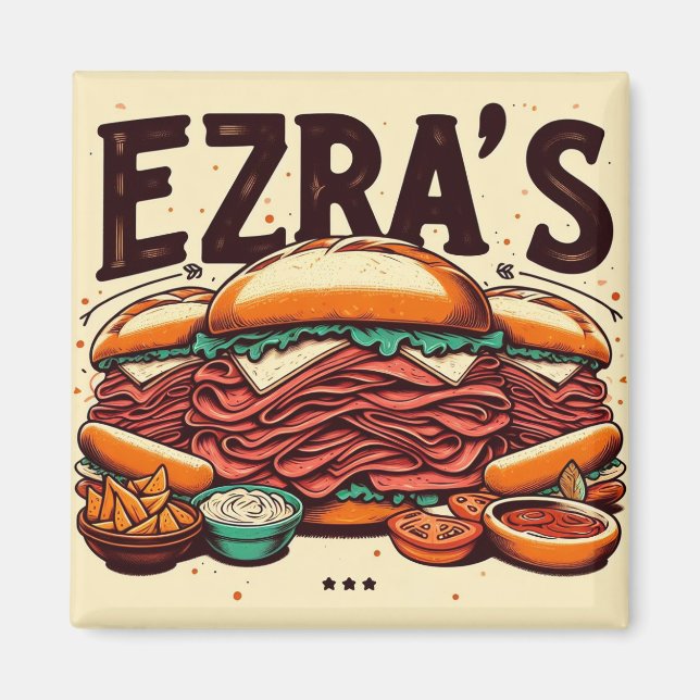 Ezra's Deli Square Magnet (Front)