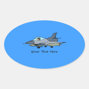 F16 Falcon And Pilot Cartoon Design Oval Sticker