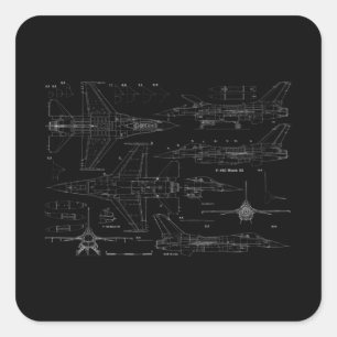 F16 Jet Aircraft Fighter Jet Blueprint Design Square Sticker