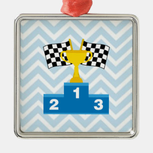 F1 Car Racing Flags Trophy and Ranking on Chevron Metal Tree Decoration