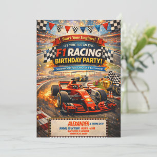 F1 Racing Red Car Birthday Boy Party Invitation