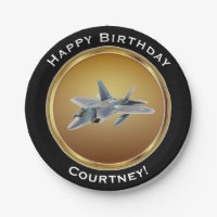 F22 Raptor on Faux Gold Happy Birthday with Name