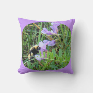 F32w Bee on Purple Wildflowers Cushion