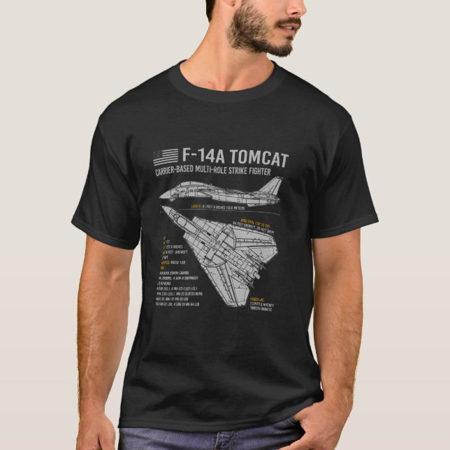 F 14 Tomcat F14 Aircraft Aeroplane Blueprint Facts T-Shirt (Front)