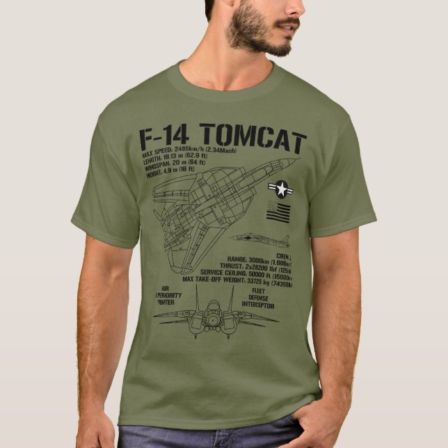 F-14 Tomcat Fighter Jet Specs Military F14 Tomcat T-Shirt (Front)
