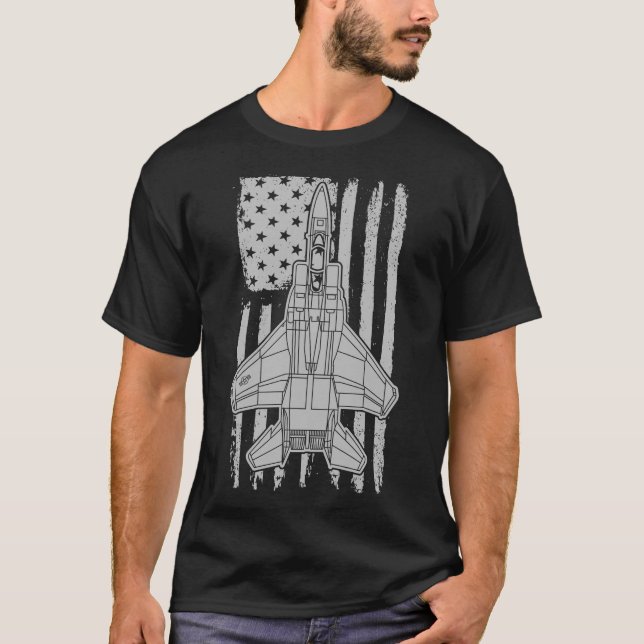 F-15 Eagle Fighter Jet Aeroplane American Flag F15 T-Shirt (Front)
