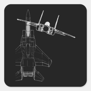 F-15 Eagle Line Art Military Jet Fighter Square Sticker