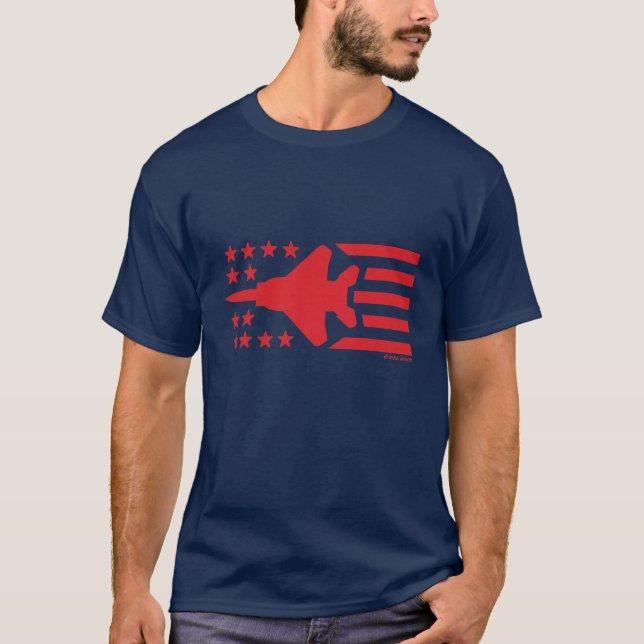 F-15 Strike Eagle FighterJet Red Stars and Stripes T-Shirt (Front)