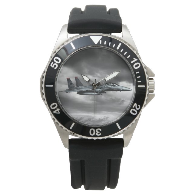 F-15E Strike Eagle  Crown Protector Black Rubber Watch (Front)