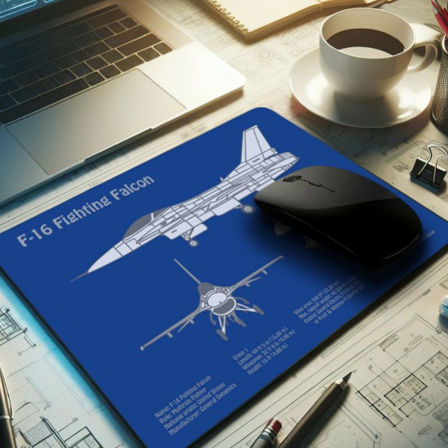 F-16 Fighting Falcon - Aeroplane Blueprint Plan AB Mouse Mat (Creator Uploaded)