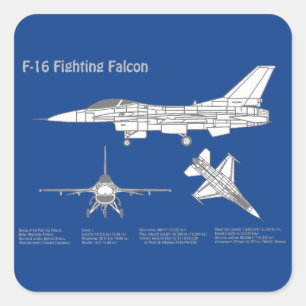 F-16 Fighting Falcon - Aeroplane Blueprint Plan AB Square Sticker