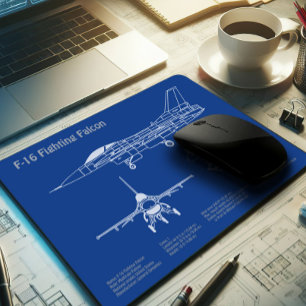 F-16 Fighting Falcon - Aeroplane Blueprint Plans A Mouse Mat