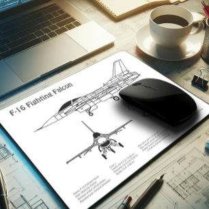 F-16 Fighting Falcon - Aeroplane Blueprint Plans B Mouse Mat