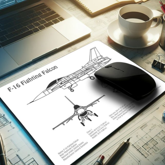 F-16 Fighting Falcon - Aeroplane Blueprint Plans B Mouse Mat (Creator Uploaded)