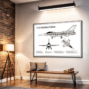 F-16 Fighting Falcon - Aeroplane Blueprint Plans B Photo Print