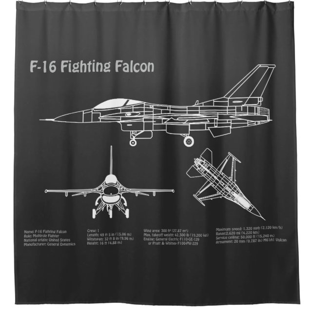 F-16 Fighting Falcon - Aeroplane Blueprint Plans P Shower Curtain (Front)