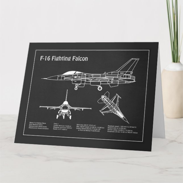 F-16 Fighting Falcon - Aeroplane Blueprint Plans P Thank You Card (Front)