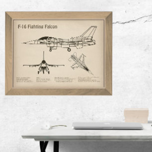 F-16 Fighting Falcon - Aeroplane Blueprint Plans S Poster