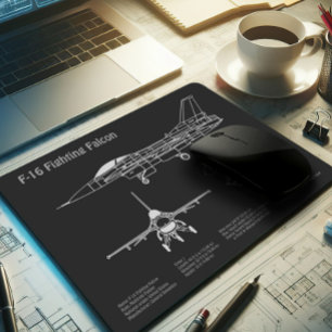 F-16 Fighting Falcon - Airplane Blueprint Plans PD Mouse Mat
