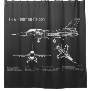F-16 Fighting Falcon - Airplane Blueprint Plans PD Shower Curtain
