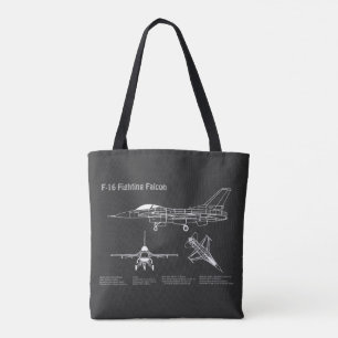 F-16 Fighting Falcon - Airplane Blueprint Plans PD Tote Bag